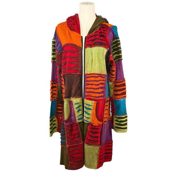Greater Good Patchwork Jacket | Nepal Boho Hippie Festival Coat | 2X - Picture 2 of 10